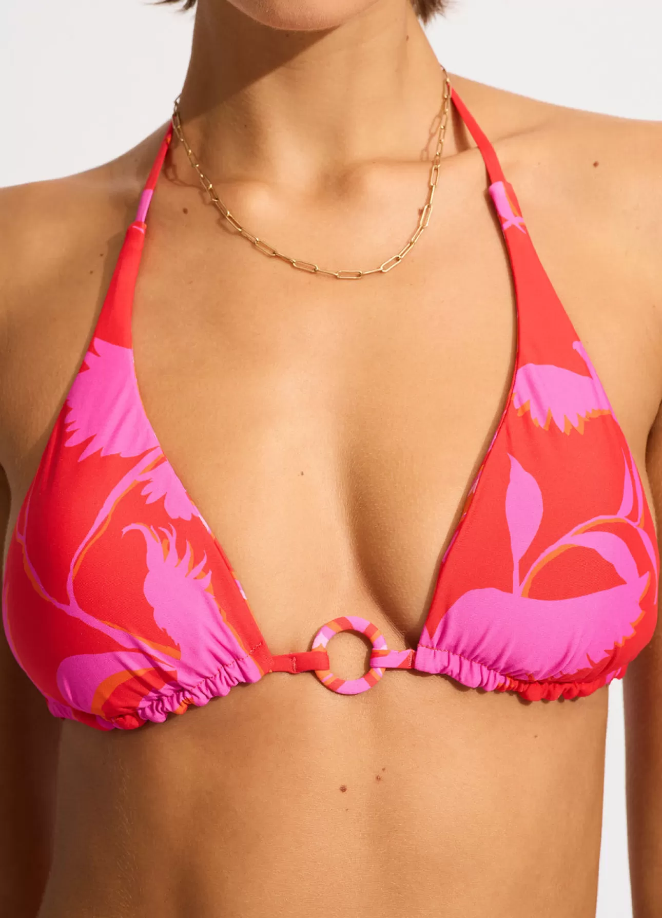 Seafolly Birds Of Paradise Reversible Longline Slide Triangle Bikini Top -
